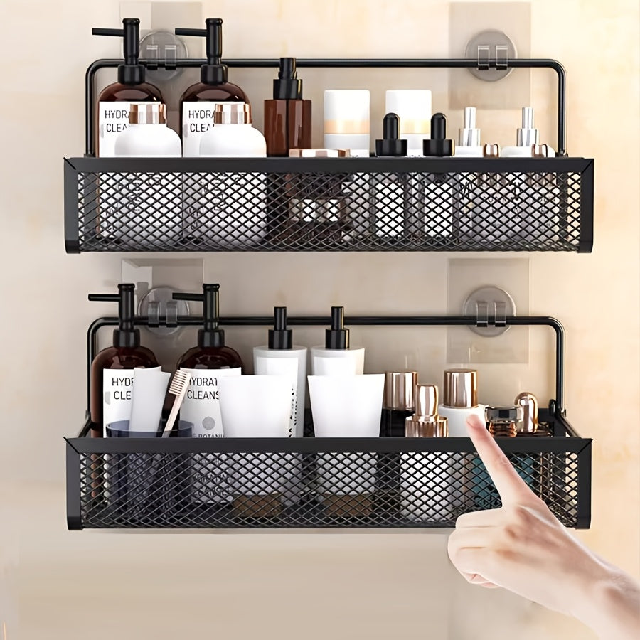 1pc Wall-Mounted Metal Shower Caddy, Lightweight No-Drill Bathroom Organizer Shelf for Shampoo and Soap Storage, Ideal for Kitchen and Bathroom Accessories, Non-Electric, Shower Caddie, Shower Caddies