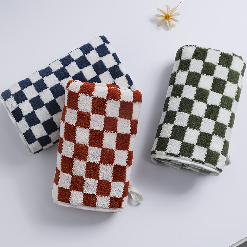Elegant Bohemian Style Bath Towels - Soft Polyester & Nylon Blend, Classic Check Pattern in Green, White, Yellow, and Purple, Perfect for Home Decor, Bathroom Essentials|Elegant Bathroom Decor|Soft Texture, Wash Cloths