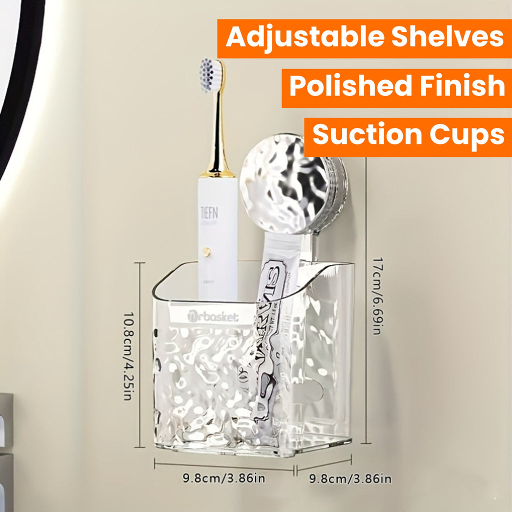 Wall Mount Shower Caddy Organizer with Adjustable Shelves, Polished Finish, Rectangle PET Bathroom Storage Rack for Cosmetics and Toiletries with Suction Cups, Glacier Pattern Design - 1pc