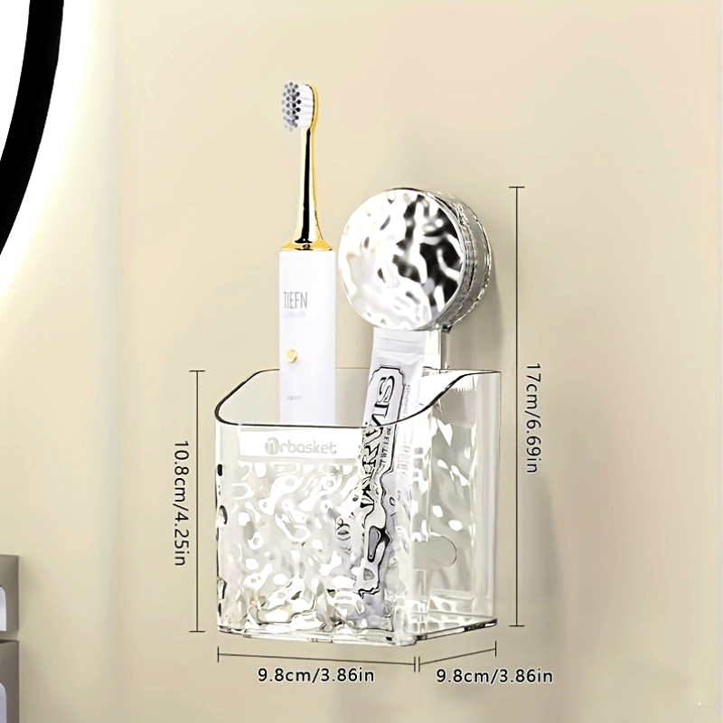 Wall Mount Shower Caddy Organizer with Adjustable Shelves, Polished Finish, Rectangle PET Bathroom Storage Rack for Cosmetics and Toiletries with Suction Cups, Glacier Pattern Design - 1pc