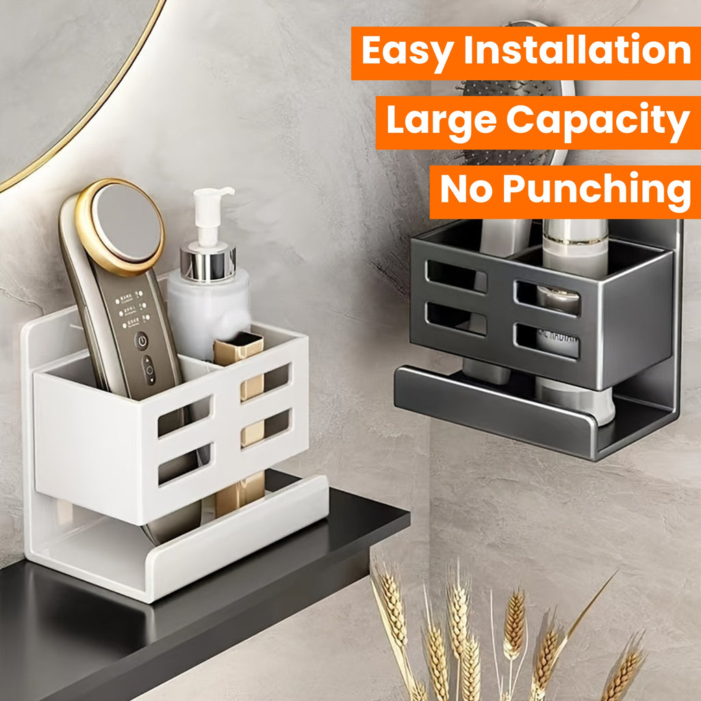 Perforated Plastic Wall-Mounted Cosmetic Storage Rack: Large Capacity, Easy Installation, No Punching, Suitable for Bathroom Use