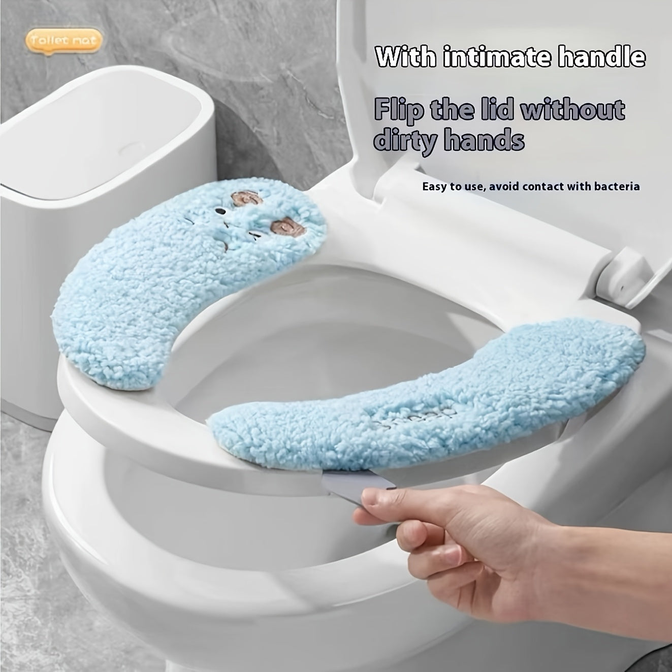 1 Pair of Plush Sheep-Shaped Toilet Seat Covers - Thick, Warm, Aseptic, All-Season Comfort, Soft Polyester, Hand-Washable with Adhesive Backing - Cute Bathroom Accessory