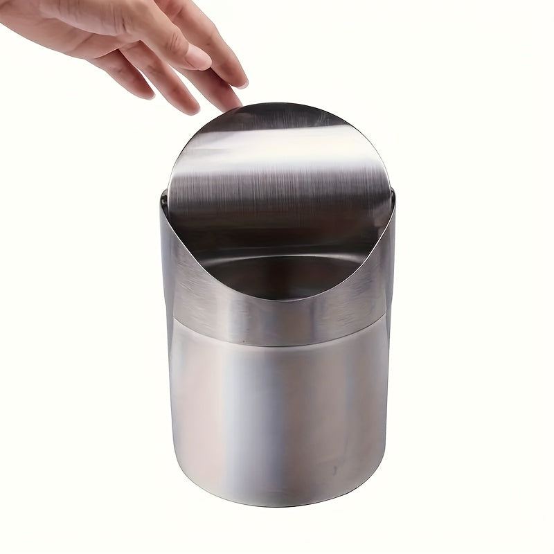 Mini Flip-Top Stainless Steel Trash Can - Durable, Sleek Design for Bedroom & Dressing Room Countertops, Countertop Trash Can | Modern Aesthetic | Sleek Finish