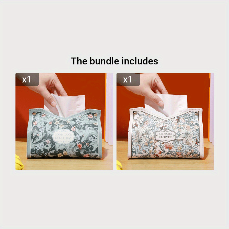 Vintage Floral Art PVC Tissue Box Cover - Elegant Retro Painted Napkin Holder for Living Room, Car, and Desktop Storage, Positioning Printing Design, Lightweight Handbag Organizer