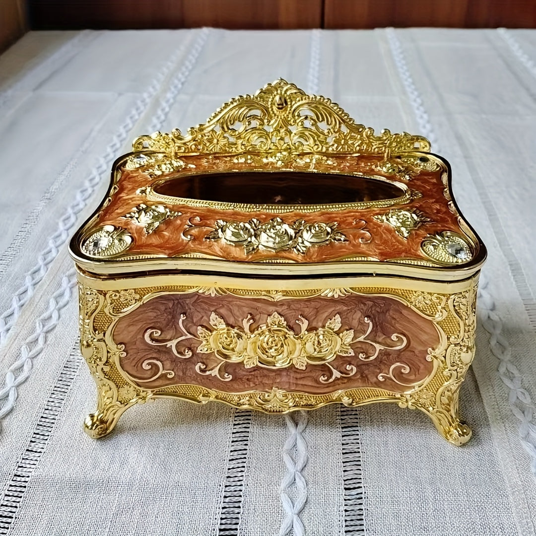 1pc European Style Craft Tissue Storage Box, High-end Hotel Cafe Restaurant Napkin Decorative Box, Desktop Paper Organizer