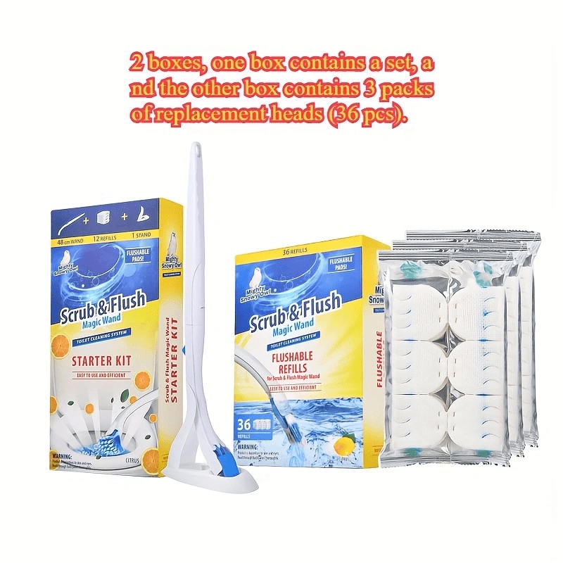 Disposable Toilet Brush with Water-Soluble Cleaning Head, Heavy-Duty Stain Removal and Replacement Set