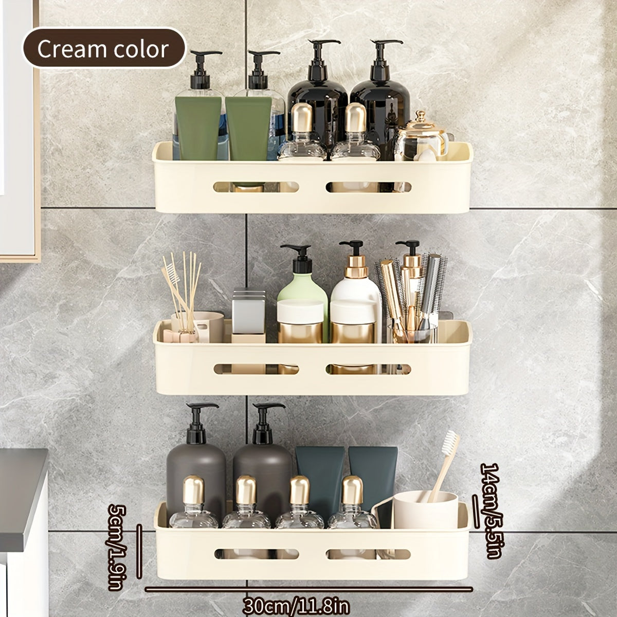 1\u002F2\u002F3pcs Long Rectangular PP Bathroom Wall Shelves - Space-Saving, No-Drill, Matte Finish, Ideal for Vanity and Shower Area Organization, Bathroom Shelves|Modern Bathroom Shelves|Durable Bathroom Shelves