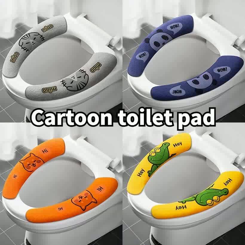 4pcs Cartoon Plush Toilet Seat Covers - All-Season, Aseptic & Static-Free Adhesion, Warm for Winter, Fits All Toilets