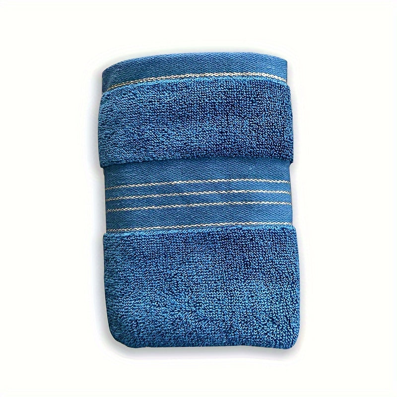 1pc LattBy Premium Cotton Towel, 29x13 Inches - Soft & Absorbent for Bathroom Use, Available in Deep Brown, Blue, Yellow with Striped Detail - Woven Style