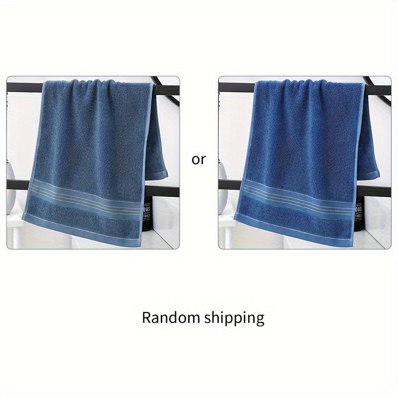 1pc LattBy Premium Cotton Towel, 29x13 Inches - Soft & Absorbent for Bathroom Use, Available in Deep Brown, Blue, Yellow with Striped Detail - Woven Style
