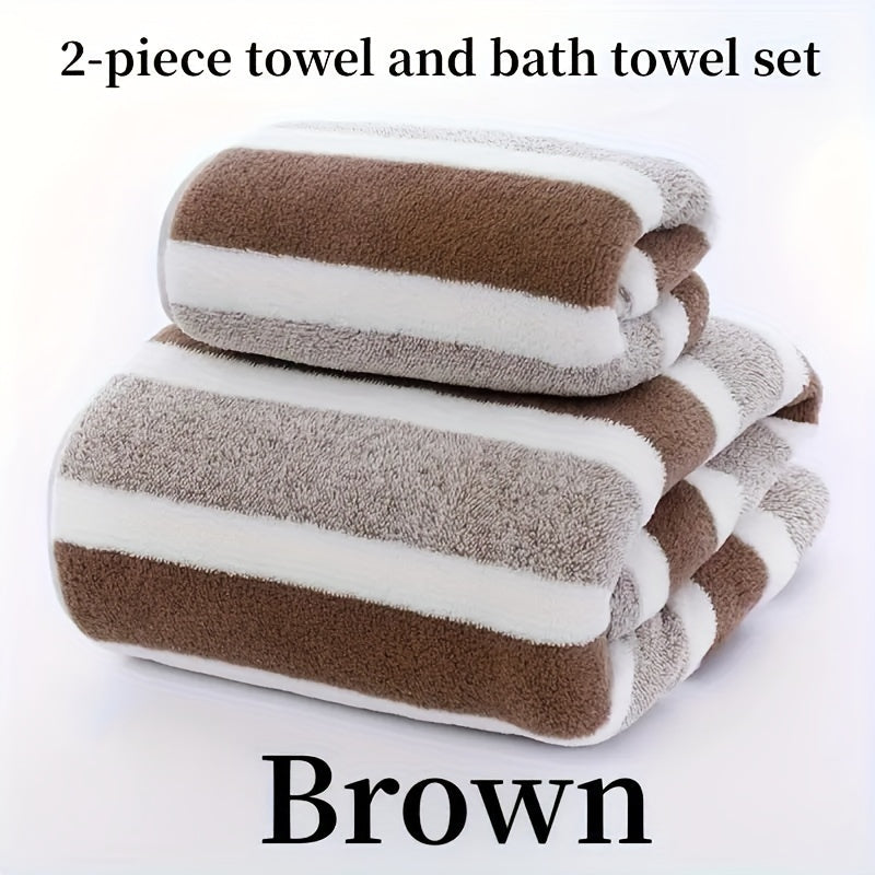 Luxury Striped Towel Set, Includes a Short Hand Towel and a Long Bath Towel - Highly Absorbent, Quick-Drying and Soft, Perfect for Home Use, Hotels, RV Travel, Outdoor Activities, Spas and Salons - Comes with a Bath Towel and a Hand Towel