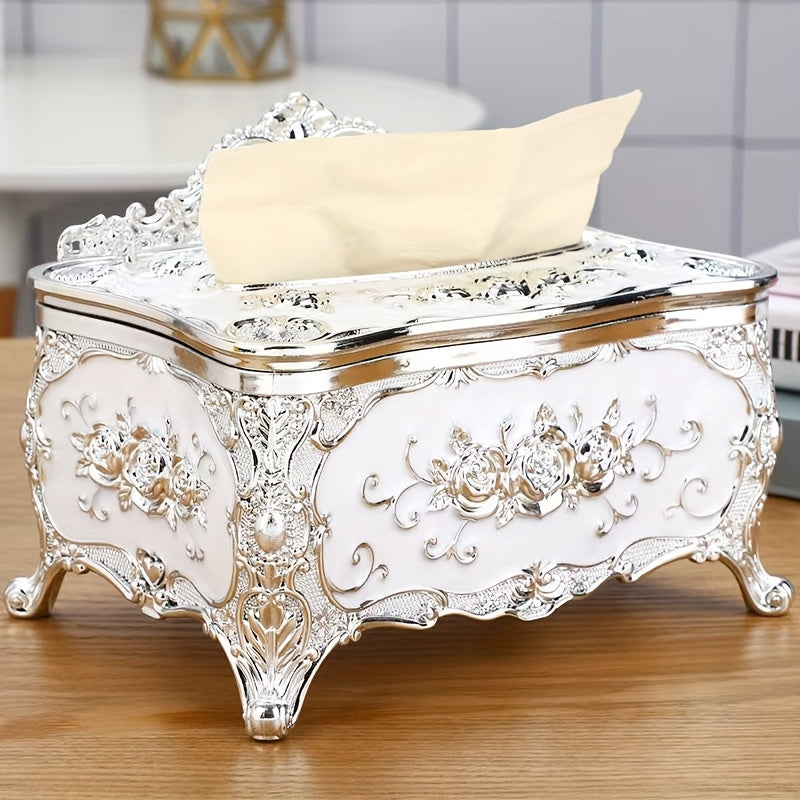 1pc European Style Craft Tissue Storage Box, High-end Hotel Cafe Restaurant Napkin Decorative Box, Desktop Paper Organizer