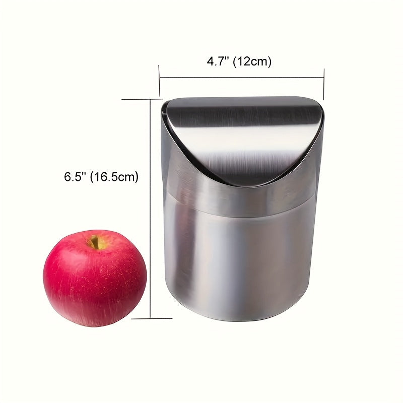 Mini Flip-Top Stainless Steel Trash Can - Durable, Sleek Design for Bedroom & Dressing Room Countertops, Countertop Trash Can | Modern Aesthetic | Sleek Finish