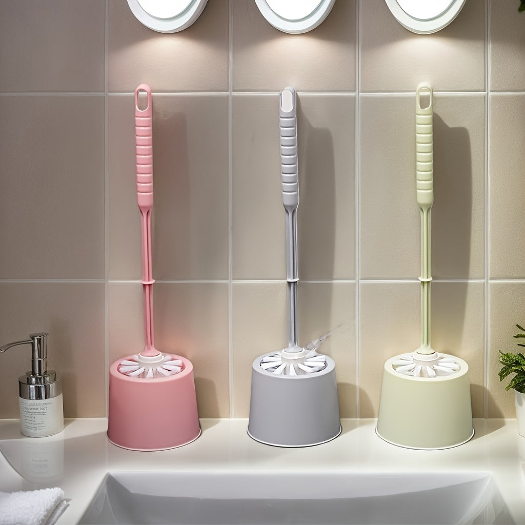 Efficient Long Handle Toilet Brush Set with Pink Grip - Blind Spot Design, Thorough Cleaning, Perfect for Bathroom\u002FKitchen Surfaces, Toilet Brush and Holder Set