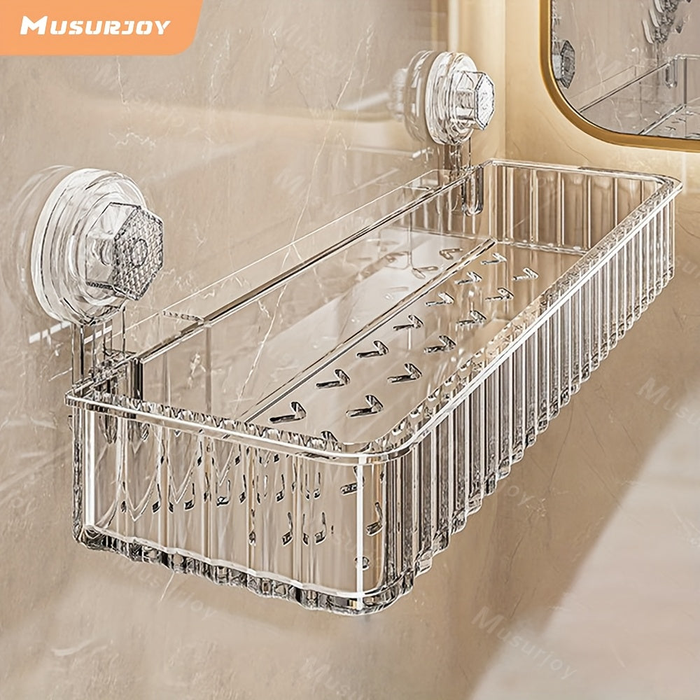 Adhesive Bathroom Shelf, Wall-mounted Hole-free Storage Rack with Mirror Effect, 1pc, Suitable for Toilet Vanity Makeup Storage, Easter Decoration, Home Kitchen and Bathroom Renovation Supplies
