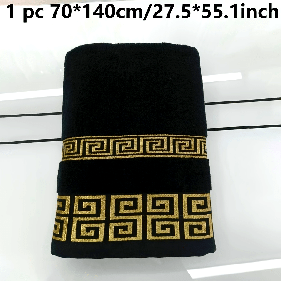 Luxurious Pure Cotton Geometric Pattern Towel - Soft, Absorbent, Quick-Dry for Bath or Face, 13.39x29.53inch or 27.56x55.12inch, Black with Golden Thread, Modern Design, Hand Wash Only, Bath Towels