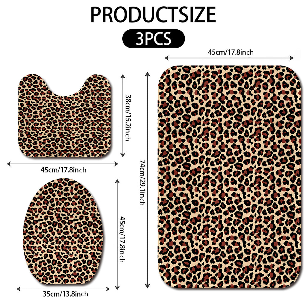 3pcs set Leopard Print Bathroom Mat, Bathroom Mat Set, Thickened Non-slip Quality Good machine washable Mat, Bathroom Decorations, Set includes Bath Rug, Contour Mat and Toilet Seat Cover Spring All-season Decoration