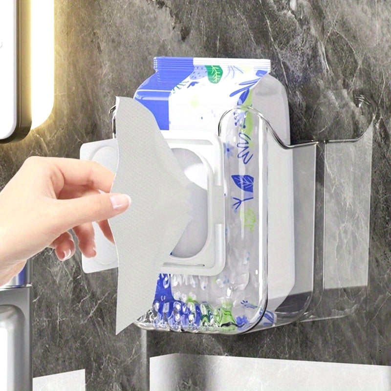 Square Plastic Tissue Box for Bathroom - 1\u002F2 Luxury Wall-mounted Napkin and Wet Wipe Storage Box, No Drilling Required, Easy-to-Install Dispenser