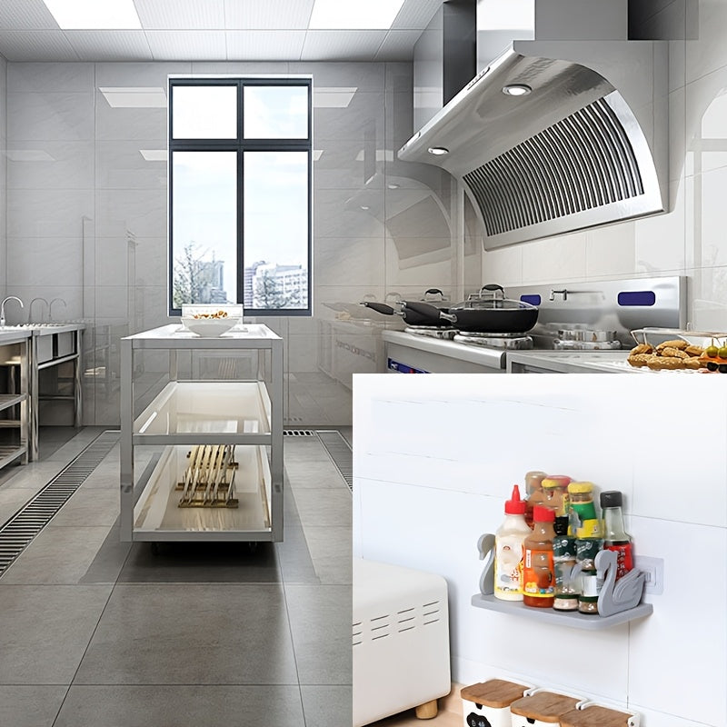 1pc Swan-Shaped Wall-Mounted Storage Rack, Plastic Rectangular Hanging Shelf with No-Drill Adhesive for Bathroom Vanity and Kitchen Organization, Toiletry Holder | Rectangular Shelf | Plastic Construction, Bathroom Organizers And Storage