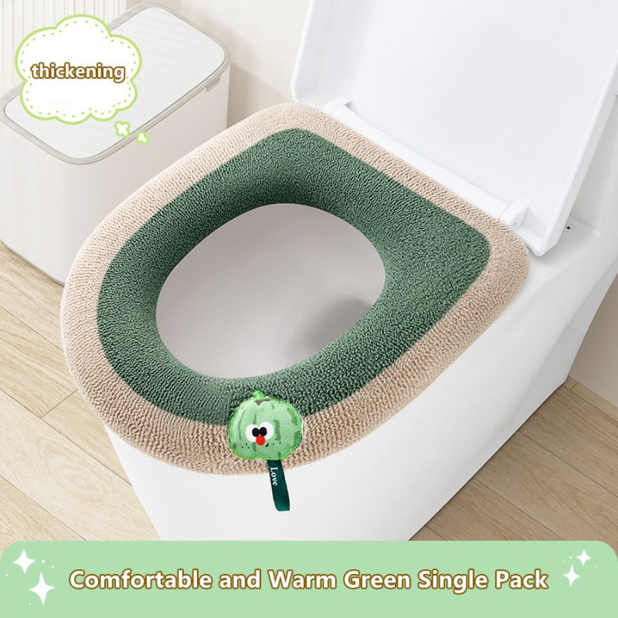1pc Winter Warm Knitted Toilet Seat Cushion, Thickened Plush Fabric, All-Season, Full Coverage, Machine Washable with Convenient Handle for Home Comfort