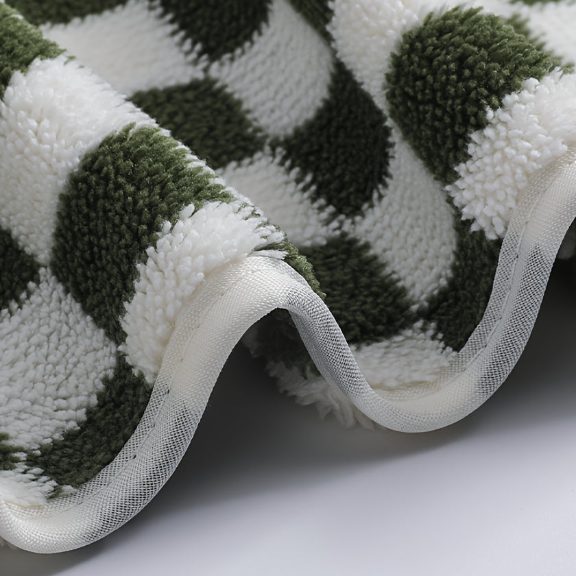 Elegant Bohemian Style Bath Towels - Soft Polyester & Nylon Blend, Classic Check Pattern in Green, White, Yellow, and Purple, Perfect for Home Decor, Bathroom Essentials|Elegant Bathroom Decor|Soft Texture, Wash Cloths