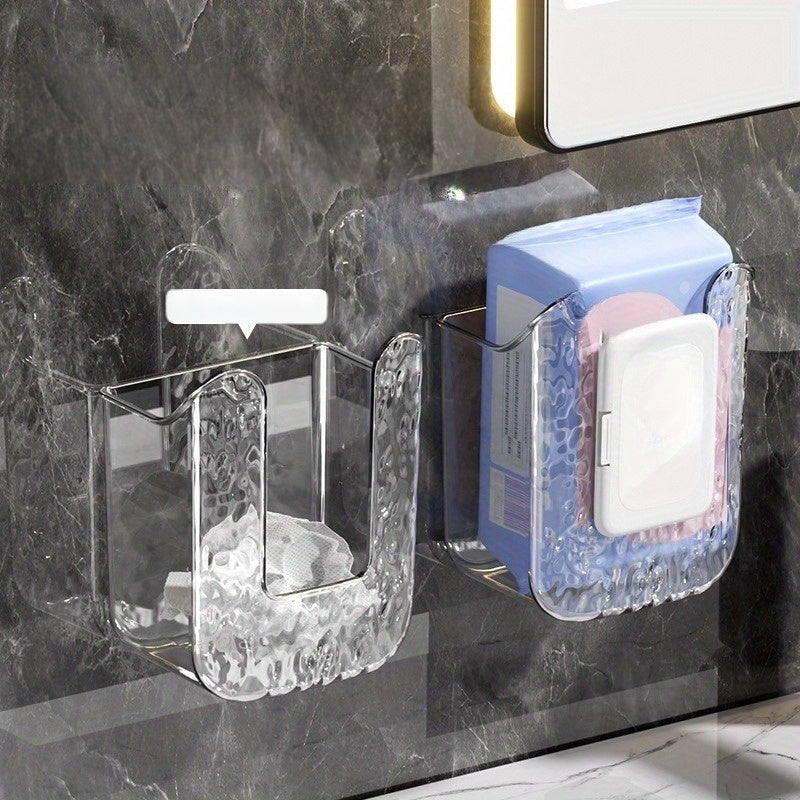 Square Plastic Tissue Box for Bathroom - 1\u002F2 Luxury Wall-mounted Napkin and Wet Wipe Storage Box, No Drilling Required, Easy-to-Install Dispenser