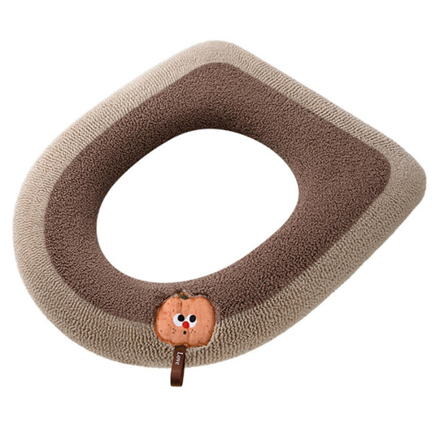 1pc Winter Warm Knitted Toilet Seat Cushion, Thickened Plush Fabric, All-Season, Full Coverage, Machine Washable with Convenient Handle for Home Comfort