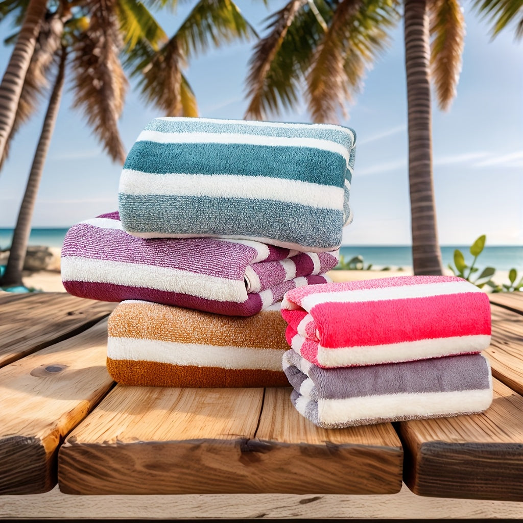 Deluxe Striped Towel Set Featuring a Short Hand Towel And a Long Bath Towel - Highly Absorbent, Fast-Drying, And Soft, Perfect for Family Use, Hotels, RV Trips, Outdoor Activities, Spas, And Salons - Comes with One Bath Towel And One Hand Towel.