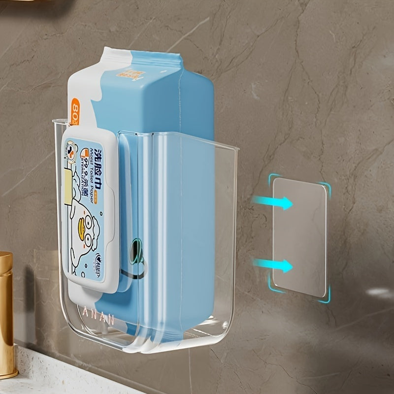 Easy-Install Luxury Square Plastic Tissue Holder - Wall-Mounted, No-Drill Bathroom Organizer for Face Towels & Wet Wipes, Storage Box, Dispenser