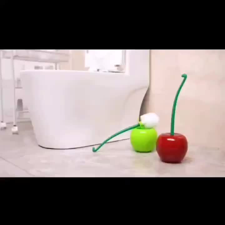 1pc Novelty Cherry-Shaped Toilet Brush with Holder, Creative Plastic Bathroom Accessory, Reusable Freestanding Toilet Brush with Multiple Components