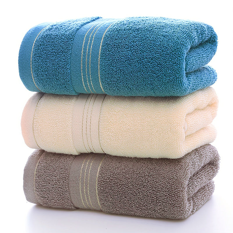 1pc LattBy Premium Cotton Towel, 29x13 Inches - Soft & Absorbent for Bathroom Use, Available in Deep Brown, Blue, Yellow with Striped Detail - Woven Style
