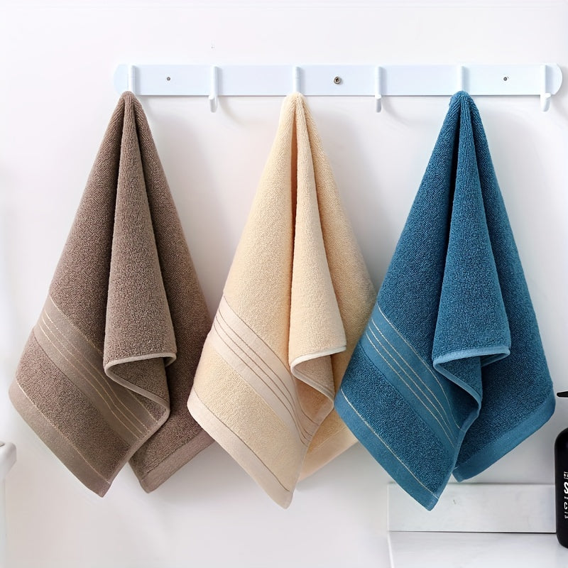 1pc LattBy Premium Cotton Towel, 29x13 Inches - Soft & Absorbent for Bathroom Use, Available in Deep Brown, Blue, Yellow with Striped Detail - Woven Style