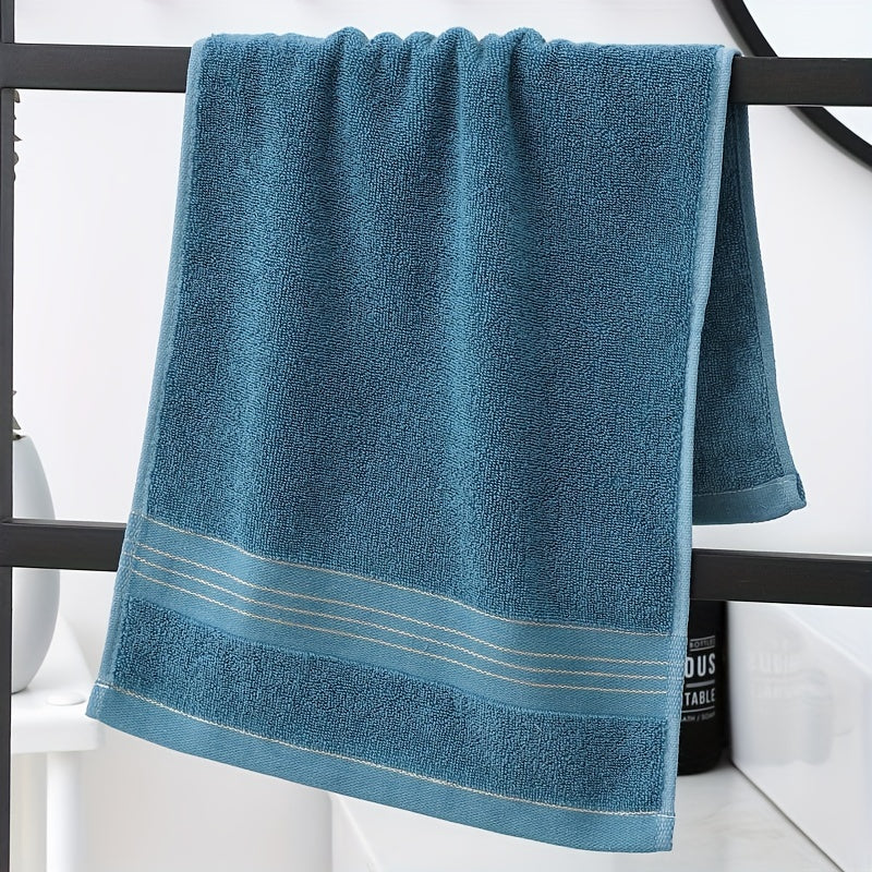 1pc LattBy Premium Cotton Towel, 29x13 Inches - Soft & Absorbent for Bathroom Use, Available in Deep Brown, Blue, Yellow with Striped Detail - Woven Style