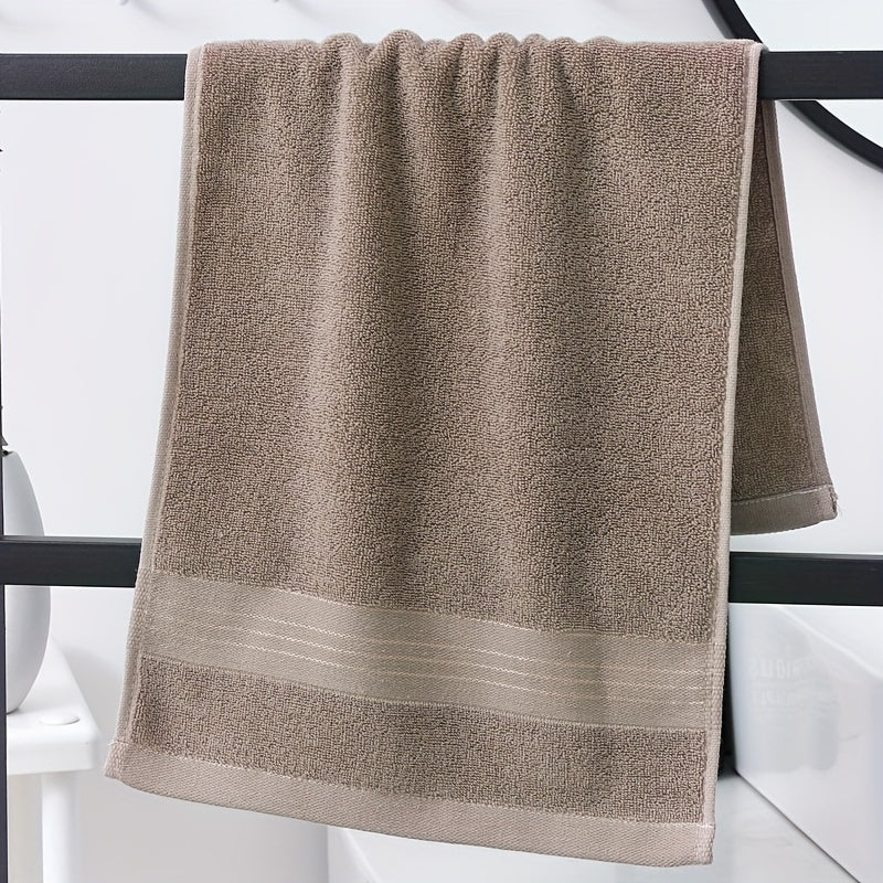 1pc LattBy Premium Cotton Towel, 29x13 Inches - Soft & Absorbent for Bathroom Use, Available in Deep Brown, Blue, Yellow with Striped Detail - Woven Style