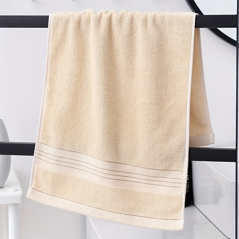 1pc LattBy Premium Cotton Towel, 29x13 Inches - Soft & Absorbent for Bathroom Use, Available in Deep Brown, Blue, Yellow with Striped Detail - Woven Style