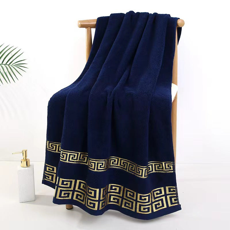 Luxurious Pure Cotton Geometric Pattern Towel - Soft, Absorbent, Quick-Dry for Bath or Face, 13.39x29.53inch or 27.56x55.12inch, Black with Golden Thread, Modern Design, Hand Wash Only, Bath Towels