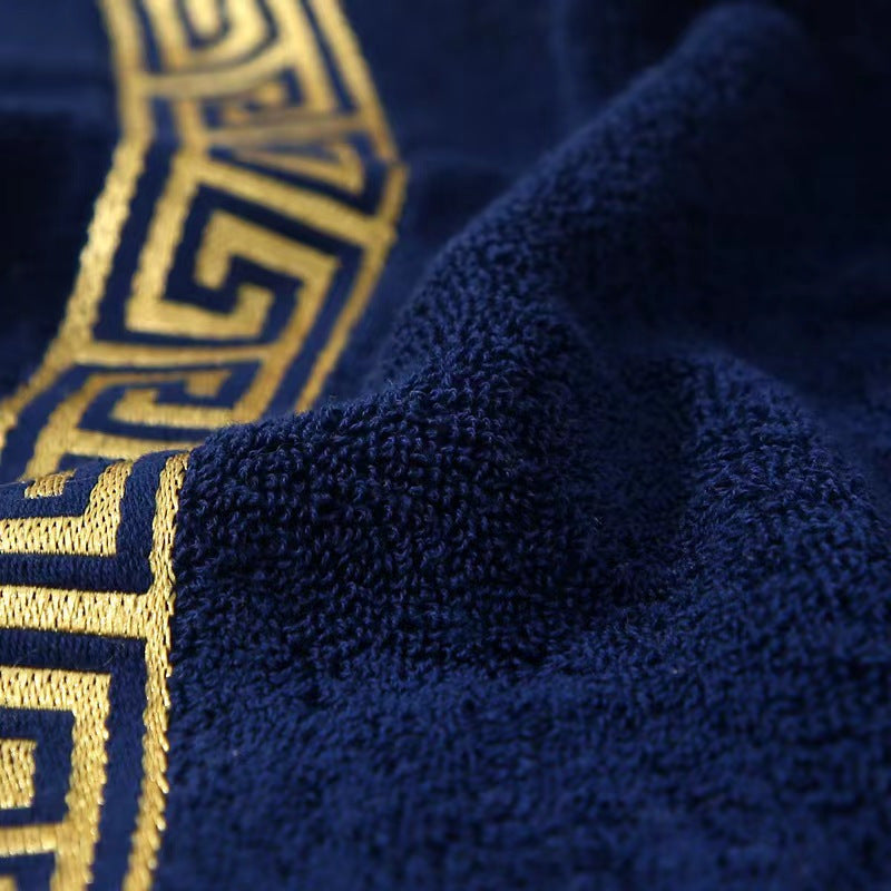 Luxurious Pure Cotton Geometric Pattern Towel - Soft, Absorbent, Quick-Dry for Bath or Face, 13.39x29.53inch or 27.56x55.12inch, Black with Golden Thread, Modern Design, Hand Wash Only, Bath Towels