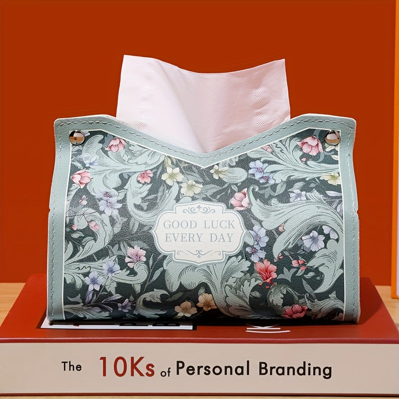 Vintage Floral Art PVC Tissue Box Cover - Elegant Retro Painted Napkin Holder for Living Room, Car, and Desktop Storage, Positioning Printing Design, Lightweight Handbag Organizer