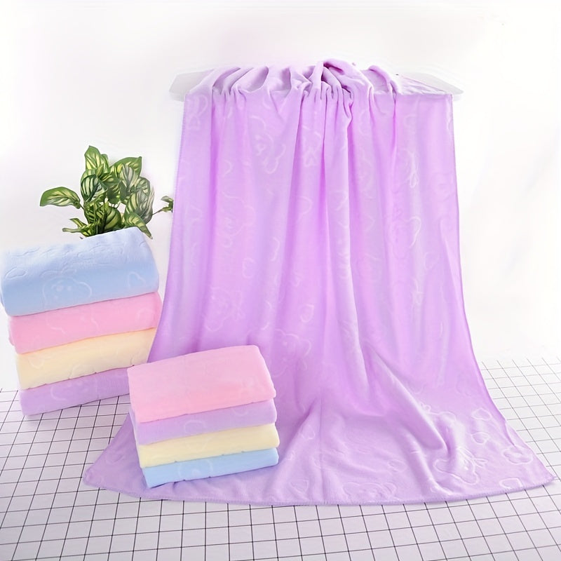 1pc Bear Pattern Microfiber Bath Towel, 200 GSM Thick Soft Absorbent Beach Towel, Quick-Dry Square Bath Accessory