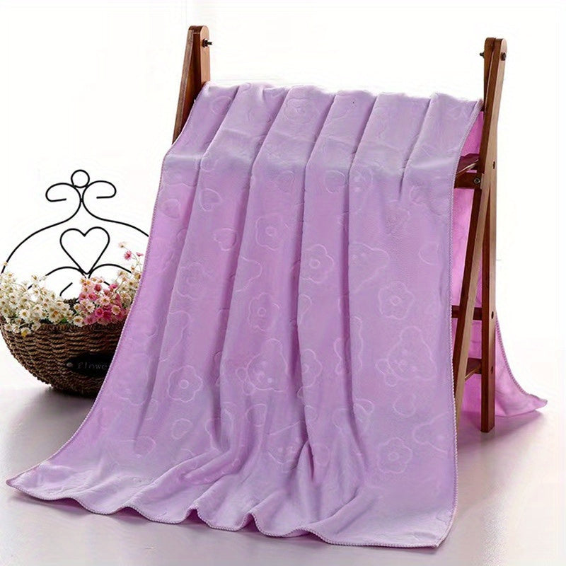 1pc Bear Pattern Microfiber Bath Towel, 200 GSM Thick Soft Absorbent Beach Towel, Quick-Dry Square Bath Accessory