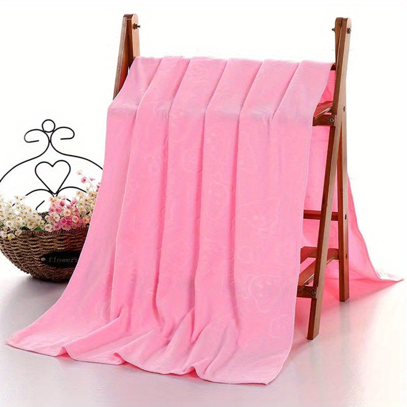 1pc Bear Pattern Microfiber Bath Towel, 200 GSM Thick Soft Absorbent Beach Towel, Quick-Dry Square Bath Accessory