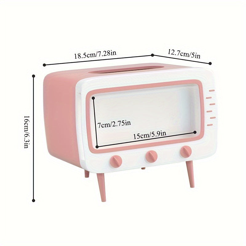 Retro Tv-Inspired Tissue Box Holder with Mobile Phone Dock - Multifunctional Rectangle Plastic Dispenser for Home & Office Decor - 1 PC Halloween, Christmas Decorations