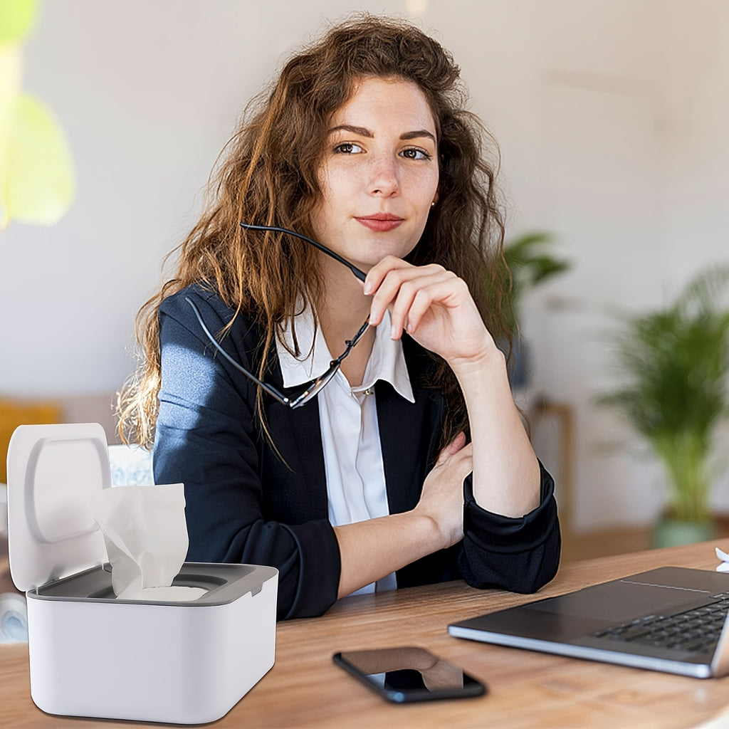 Easy-Tear Tissue Dispenser for Adults 14+, Refillable Wet Wipe Dispenser, Single-Hand Operation, Non-Slip Base, Compatible with Various Tissues, White PP Material