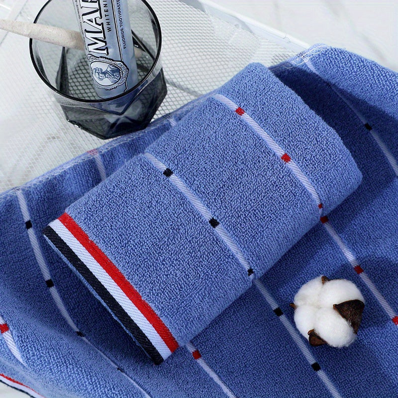1pc Ultra-Absorbent Thick Towel for Adults - Pink, Blue & Gray Striped Design - Perfect for Face, Sweat, Outdoor & Camping Use - Modern Rectangular Hand or Dry Clean Towel