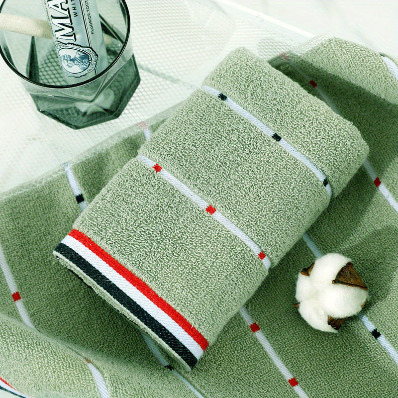 1pc Ultra-Absorbent Thick Towel for Adults - Pink, Blue & Gray Striped Design - Perfect for Face, Sweat, Outdoor & Camping Use - Modern Rectangular Hand or Dry Clean Towel