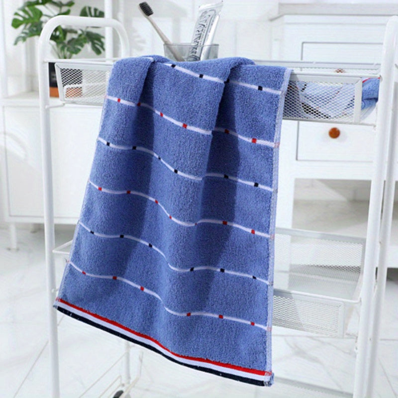 1pc Ultra-Absorbent Thick Towel for Adults - Pink, Blue & Gray Striped Design - Perfect for Face, Sweat, Outdoor & Camping Use - Modern Rectangular Hand or Dry Clean Towel