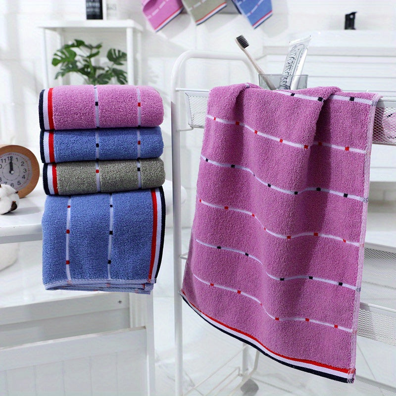 1pc Ultra-Absorbent Thick Towel for Adults - Pink, Blue & Gray Striped Design - Perfect for Face, Sweat, Outdoor & Camping Use - Modern Rectangular Hand or Dry Clean Towel