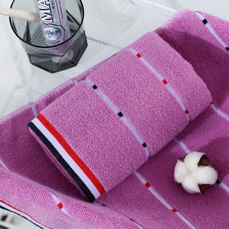1pc Ultra-Absorbent Thick Towel for Adults - Pink, Blue & Gray Striped Design - Perfect for Face, Sweat, Outdoor & Camping Use - Modern Rectangular Hand or Dry Clean Towel