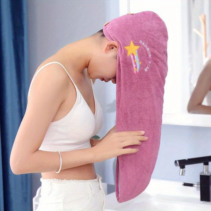 1 Ultra-Soft Microfiber Bath Towel - Quick-Dry, Lightweight & Breathable Shower Cap for Women, Coral Fleece Microfiber Towel - Perfect for Wet Hair, Relaxed Texture, Unscented, Lightweight Towel | Vibrant Star Design | Soft Texture Towel, Bath Towel