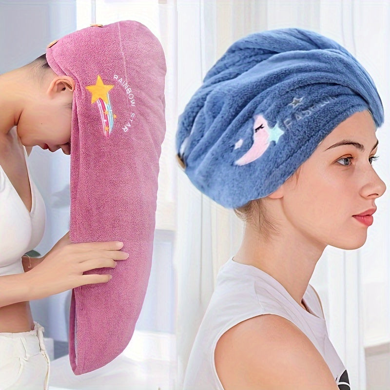 1 Ultra-Soft Microfiber Bath Towel - Quick-Dry, Lightweight & Breathable Shower Cap for Women, Coral Fleece Microfiber Towel - Perfect for Wet Hair, Relaxed Texture, Unscented, Lightweight Towel | Vibrant Star Design | Soft Texture Towel, Bath Towel
